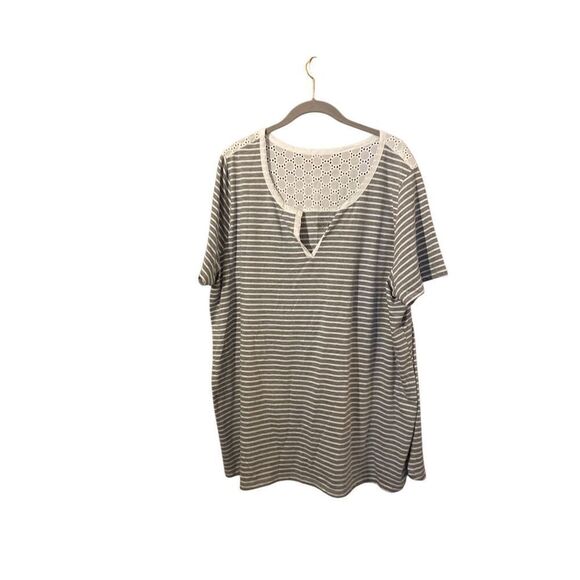 Lane Bryant women’s plus size gray and white striped short sleeve top 22/24 - Picture 2 of 4